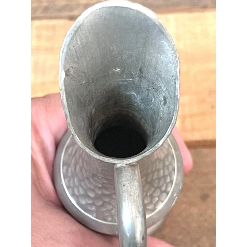 Vintage Heavy TKF Handmade Indonesia Hammered Pewter Ewer Pitcher